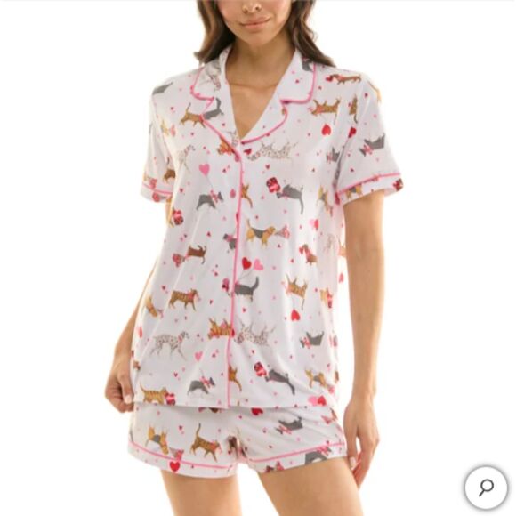 Jaclyn Womens Valentines Day Pajama Set 3-Piece Notch Collar PJ Sleepwear Hearts - Picture 5 of 6